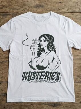 Gildan White Graphic Tee with Black Pinup Illustration